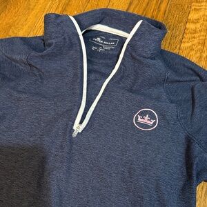 Peter Millar Blue Half-Zip Pullover with Pink Logo